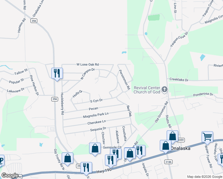 map of restaurants, bars, coffee shops, grocery stores, and more near 195 Rim Rock Road in Onalaska