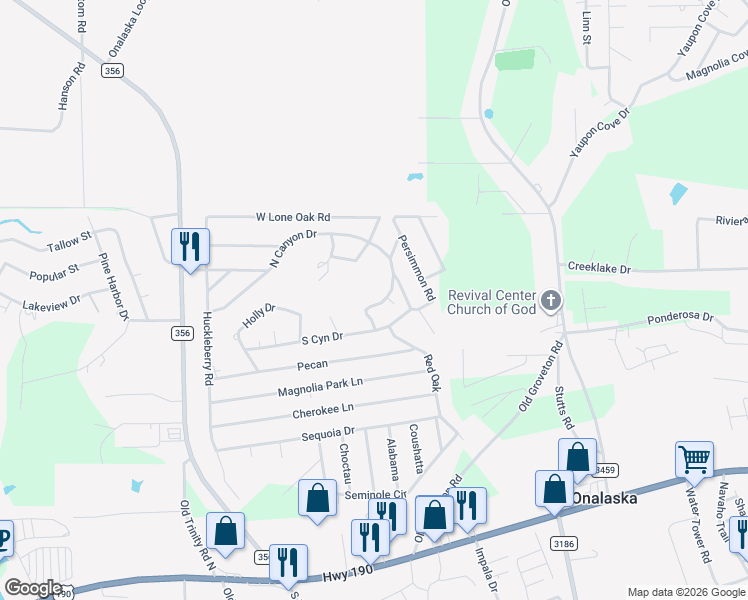 map of restaurants, bars, coffee shops, grocery stores, and more near 195 Rim Rock Road in Onalaska