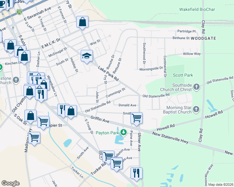 map of restaurants, bars, coffee shops, grocery stores, and more near 717 Cummings Street in Valdosta