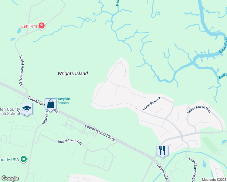 map of restaurants, bars, coffee shops, grocery stores, and more near 104 Cason Noah Drive in Kingsland