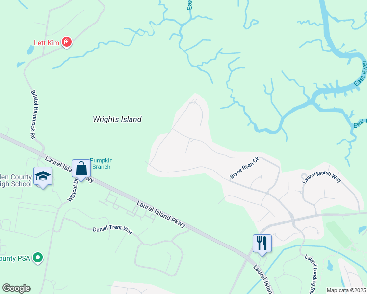 map of restaurants, bars, coffee shops, grocery stores, and more near 104 Cason Noah Drive in Kingsland
