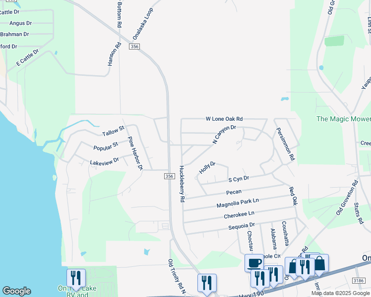 map of restaurants, bars, coffee shops, grocery stores, and more near 151 North Canyon Drive in Onalaska