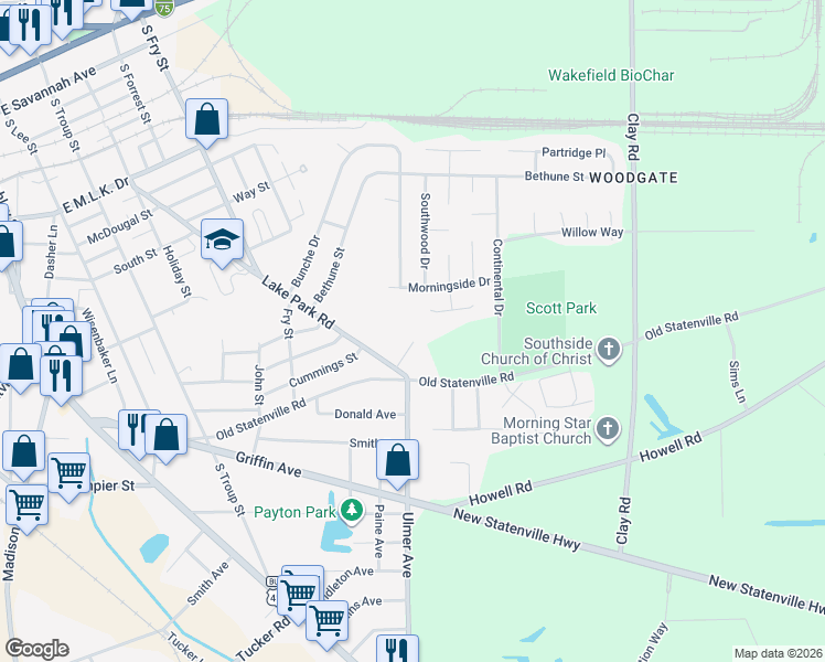 map of restaurants, bars, coffee shops, grocery stores, and more near 812 Penny Place in Valdosta
