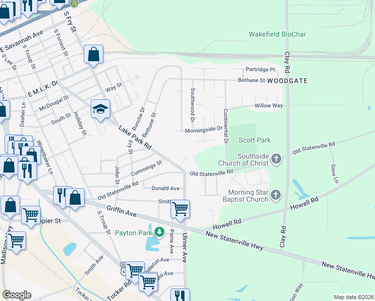 map of restaurants, bars, coffee shops, grocery stores, and more near 812 Penny Place in Valdosta