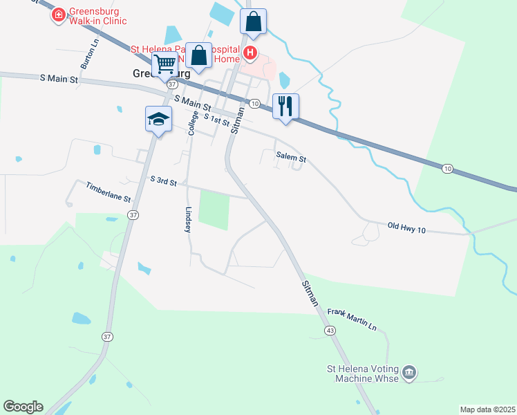 map of restaurants, bars, coffee shops, grocery stores, and more near Sitman in Greensburg