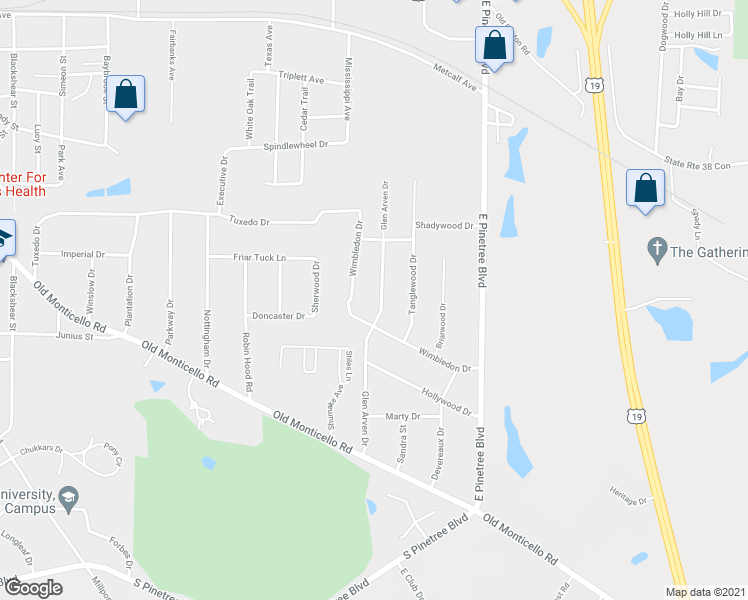 map of restaurants, bars, coffee shops, grocery stores, and more near 405 Glen Arven Drive in Thomasville