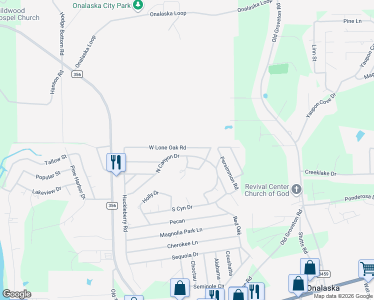 map of restaurants, bars, coffee shops, grocery stores, and more near 410 West Lone Oak Road in Onalaska