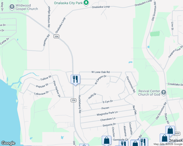 map of restaurants, bars, coffee shops, grocery stores, and more near 251 West Lone Oak Road in Onalaska