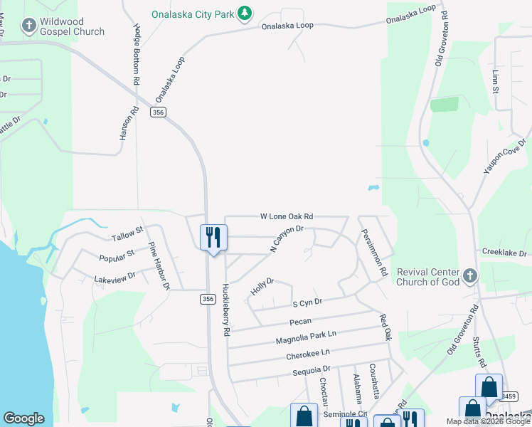 map of restaurants, bars, coffee shops, grocery stores, and more near 251 West Lone Oak Road in Onalaska