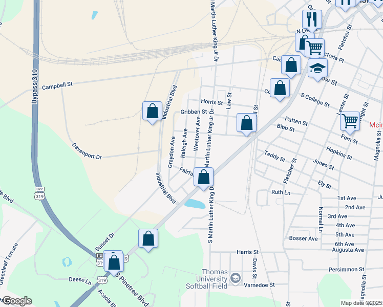 map of restaurants, bars, coffee shops, grocery stores, and more near 202 Hanover Street in Thomasville