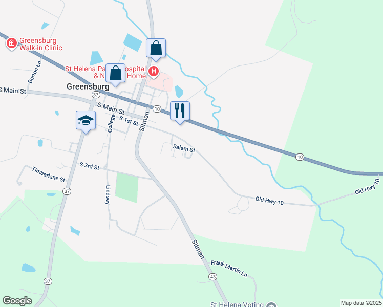 map of restaurants, bars, coffee shops, grocery stores, and more near 1072 Louisiana 10 Spur in Greensburg
