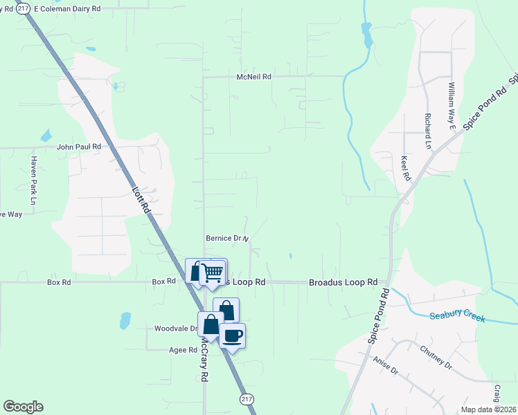 map of restaurants, bars, coffee shops, grocery stores, and more near 9049 Robley Lane in Semmes