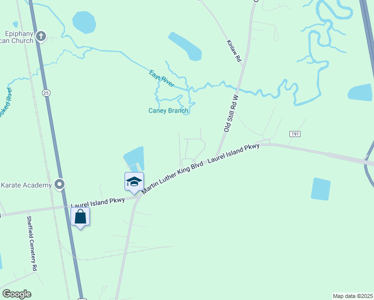 map of restaurants, bars, coffee shops, grocery stores, and more near 360 Colerain Road in Kingsland