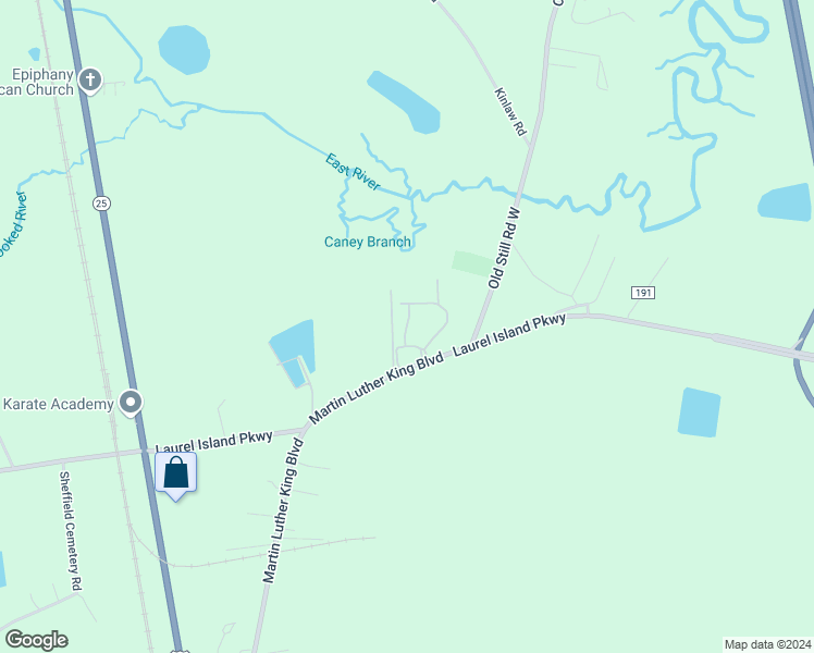 map of restaurants, bars, coffee shops, grocery stores, and more near 360 Colerain Road in Kingsland