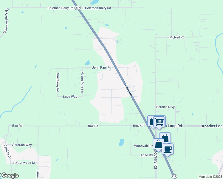 map of restaurants, bars, coffee shops, grocery stores, and more near 9459 Hunters Way Drive in Semmes