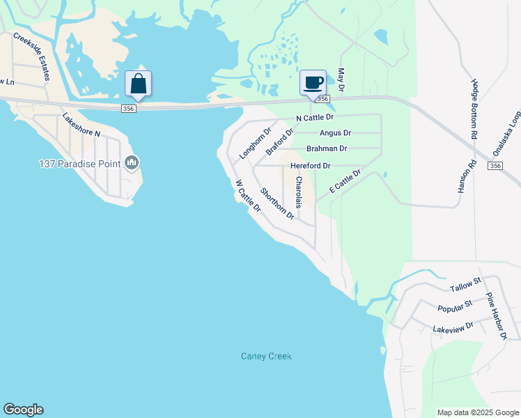 map of restaurants, bars, coffee shops, grocery stores, and more near 485 West Cattle Drive in Onalaska