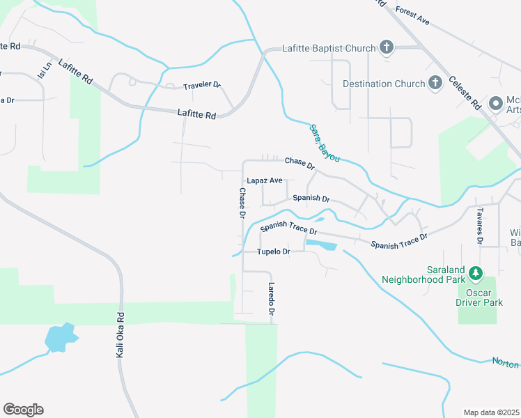 map of restaurants, bars, coffee shops, grocery stores, and more near 1939 Spanish Drive in Saraland