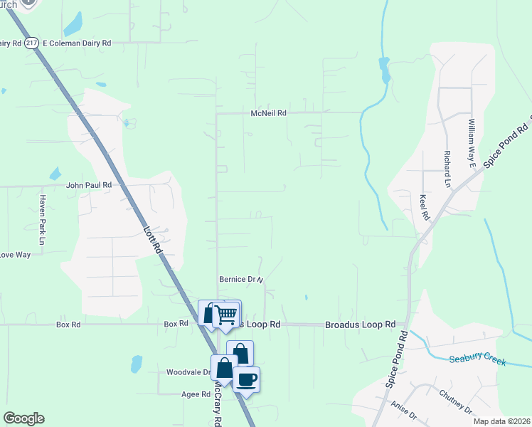 map of restaurants, bars, coffee shops, grocery stores, and more near 9050 Robley Lane in Semmes