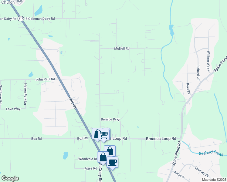 map of restaurants, bars, coffee shops, grocery stores, and more near 9100 Robley Lane in Semmes