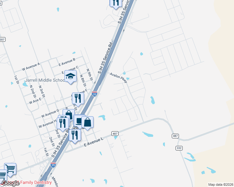 map of restaurants, bars, coffee shops, grocery stores, and more near 13150 South IH 35 Service Road in Jarrell