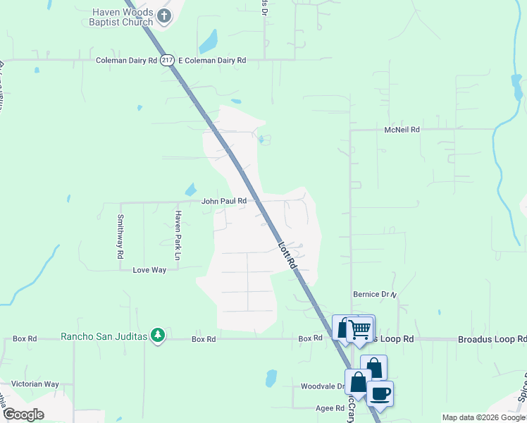 map of restaurants, bars, coffee shops, grocery stores, and more near 6630 Lott Rd in Mobile