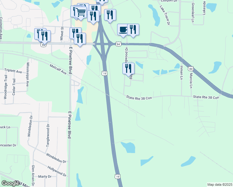 map of restaurants, bars, coffee shops, grocery stores, and more near 182 State Route 38 Con in Thomasville