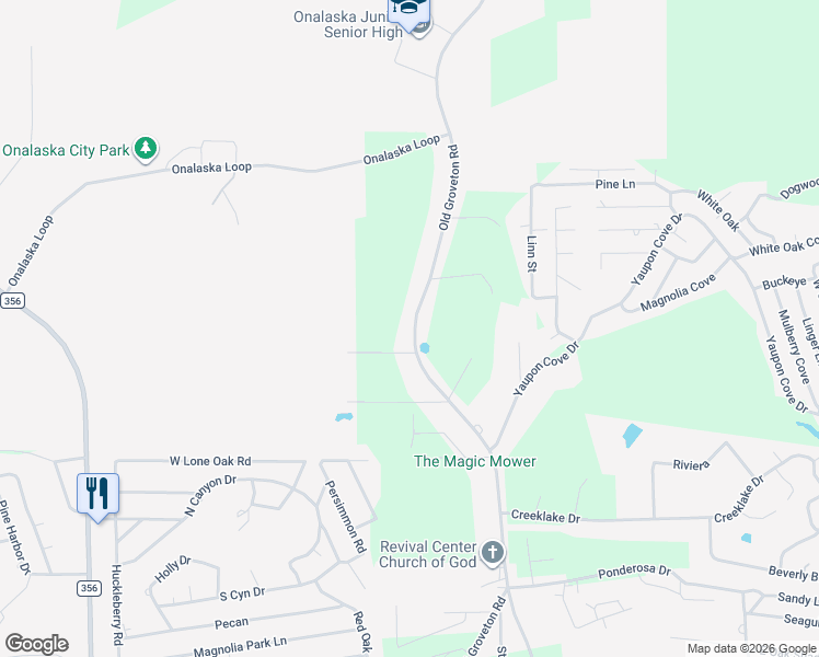 map of restaurants, bars, coffee shops, grocery stores, and more near 1221 Farm To Market Road 3459 in Onalaska