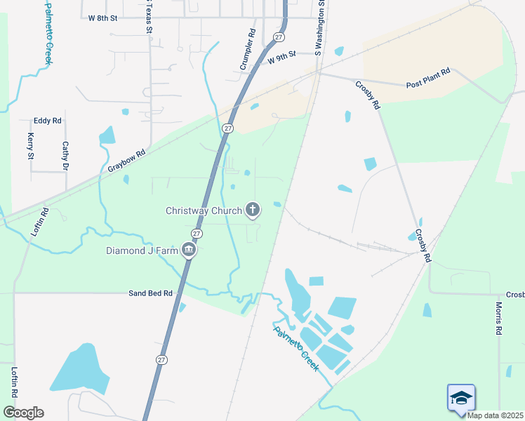 map of restaurants, bars, coffee shops, grocery stores, and more near Lawlis Road in DeRidder