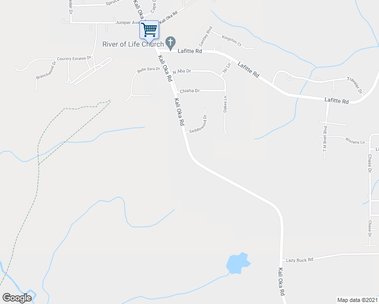 map of restaurants, bars, coffee shops, grocery stores, and more near 6800 Kali Oka Road in Saraland