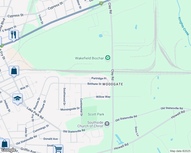 map of restaurants, bars, coffee shops, grocery stores, and more near 1322 Partridge Place in Valdosta