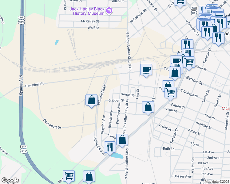 map of restaurants, bars, coffee shops, grocery stores, and more near 227 Raleigh Avenue in Thomasville