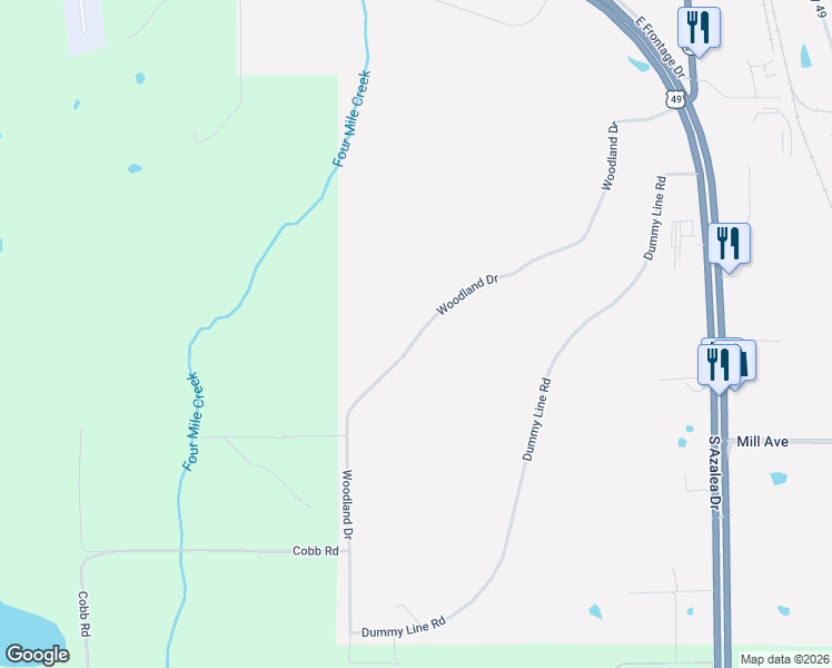 map of restaurants, bars, coffee shops, grocery stores, and more near 1807 Woodland Drive in Wiggins