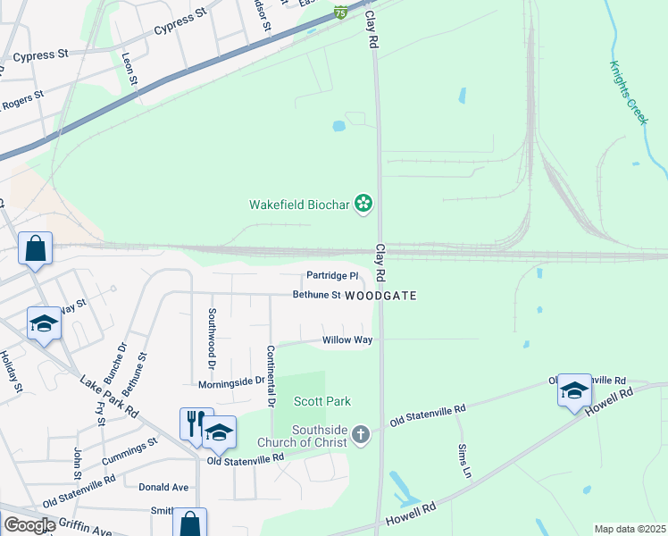 map of restaurants, bars, coffee shops, grocery stores, and more near 1322 Partridge Place in Valdosta