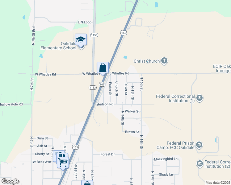 map of restaurants, bars, coffee shops, grocery stores, and more near 1203 Church Street in Oakdale