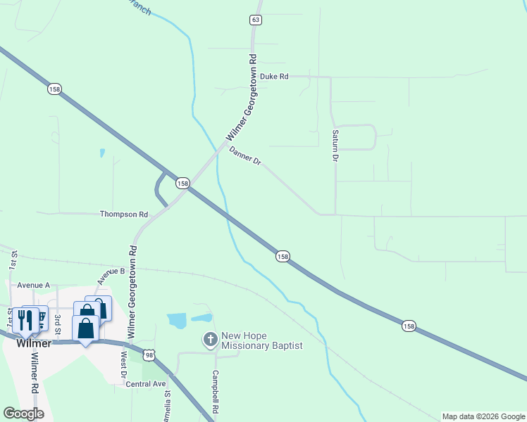 map of restaurants, bars, coffee shops, grocery stores, and more near in Wilmer