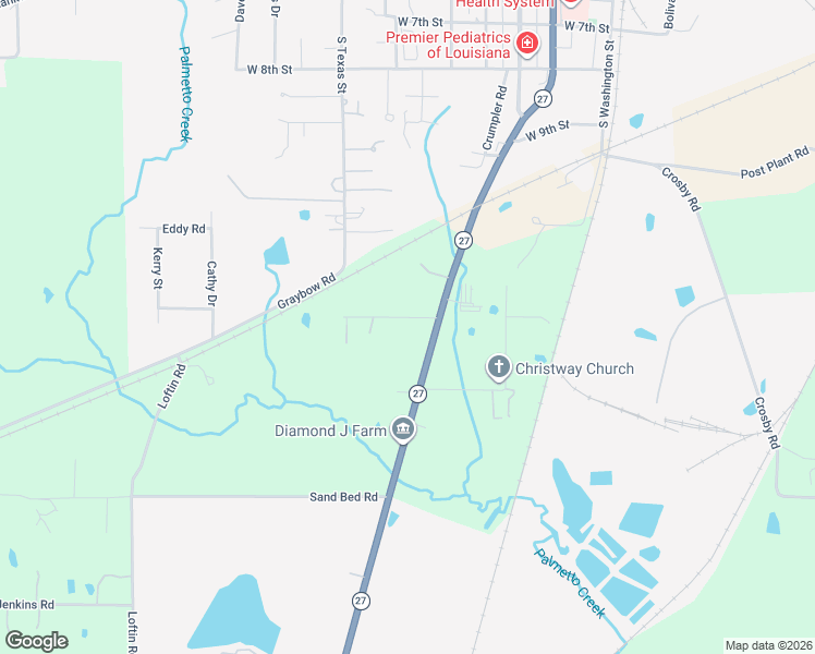 map of restaurants, bars, coffee shops, grocery stores, and more near 101 Brookside Road in DeRidder