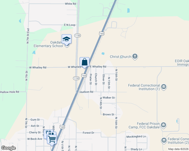 map of restaurants, bars, coffee shops, grocery stores, and more near 1203 Church Street in Oakdale
