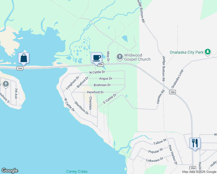 map of restaurants, bars, coffee shops, grocery stores, and more near 313 Brahman Drive in Onalaska