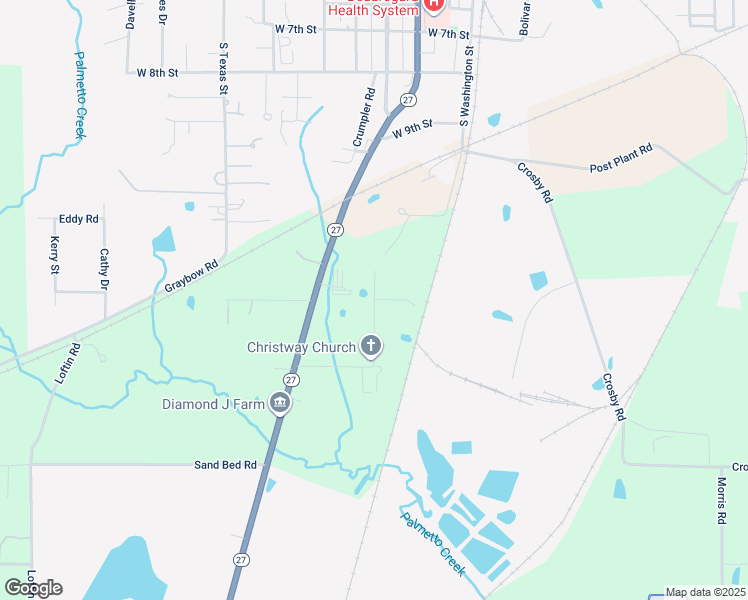 map of restaurants, bars, coffee shops, grocery stores, and more near Lawlis Road in DeRidder
