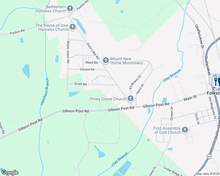 map of restaurants, bars, coffee shops, grocery stores, and more near 4215 Owen-Spatcher Road in Folkston