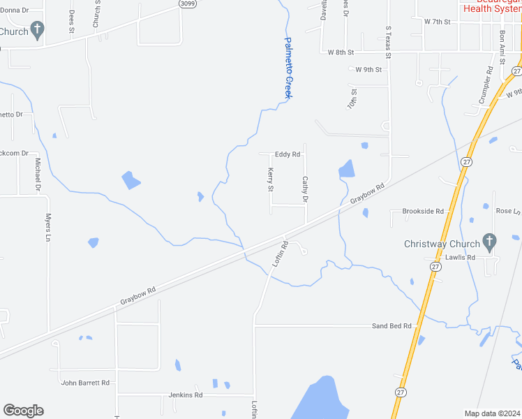 map of restaurants, bars, coffee shops, grocery stores, and more near 206 Kerry Street in DeRidder