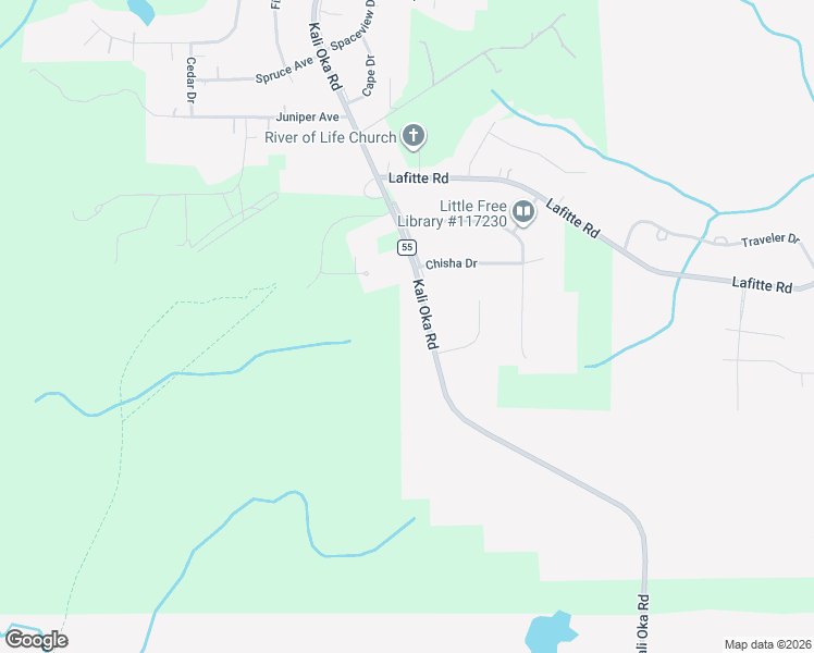 map of restaurants, bars, coffee shops, grocery stores, and more near 6841 Kali Oka Road in Saraland