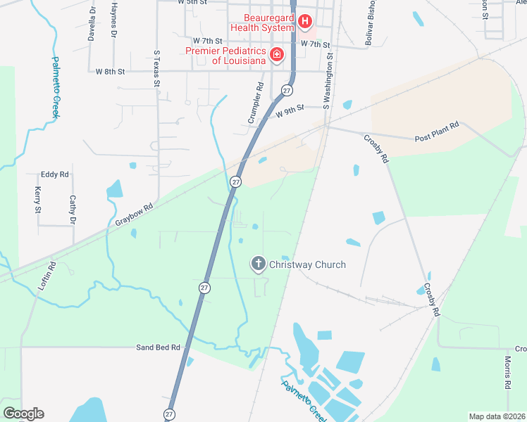 map of restaurants, bars, coffee shops, grocery stores, and more near 399 Lawlis Road in DeRidder