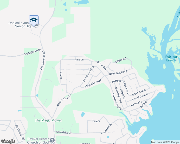 map of restaurants, bars, coffee shops, grocery stores, and more near 754 Yaupon Cove Drive in Onalaska