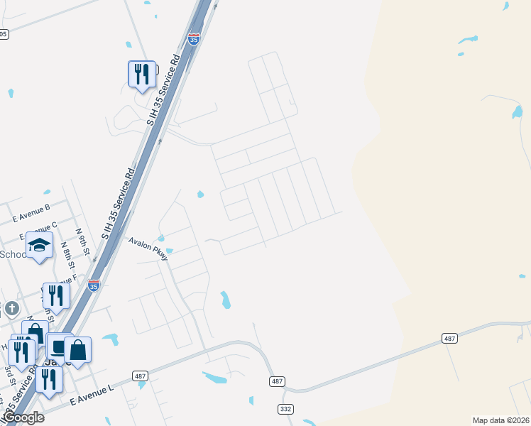 map of restaurants, bars, coffee shops, grocery stores, and more near South IH 35 Service Road in Jarrell