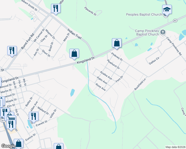 map of restaurants, bars, coffee shops, grocery stores, and more near 217 Azalea Avenue in Folkston