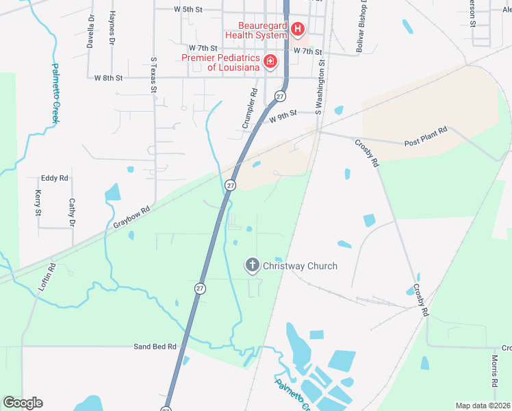 map of restaurants, bars, coffee shops, grocery stores, and more near 399 Lawlis Road in DeRidder