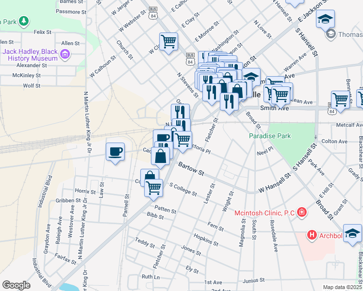 map of restaurants, bars, coffee shops, grocery stores, and more near 521 U.S. 319 in Thomasville