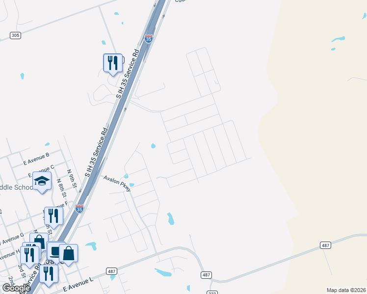 map of restaurants, bars, coffee shops, grocery stores, and more near 13700 Interstate 35 Frontage Road in Jarrell