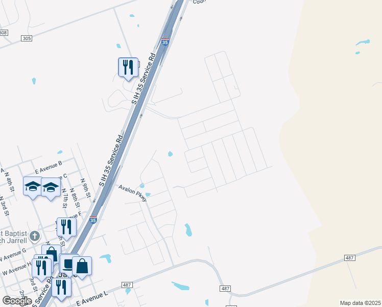 map of restaurants, bars, coffee shops, grocery stores, and more near 13700 South IH 35 Service Road in Jarrell